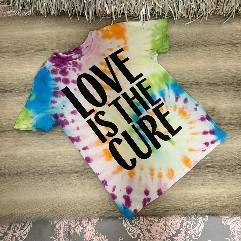 ELTON JOHN Tie Dye Short Sleeve T-Shirt LOVE IS THE CURE S Thick